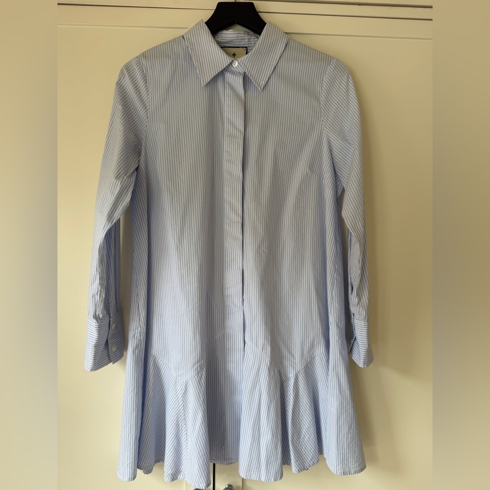 Light Blue Pinstripe Button-Down Shirt Dress